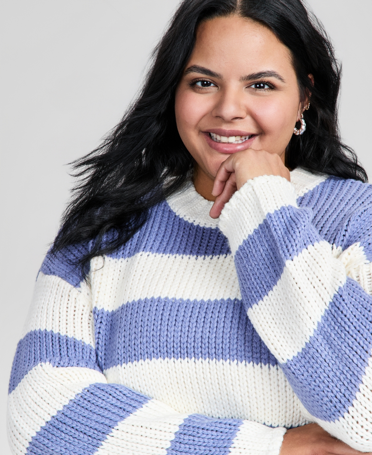 And Now This Trendy Plus Striped Crewneck Sweater, Macy's Exclusive