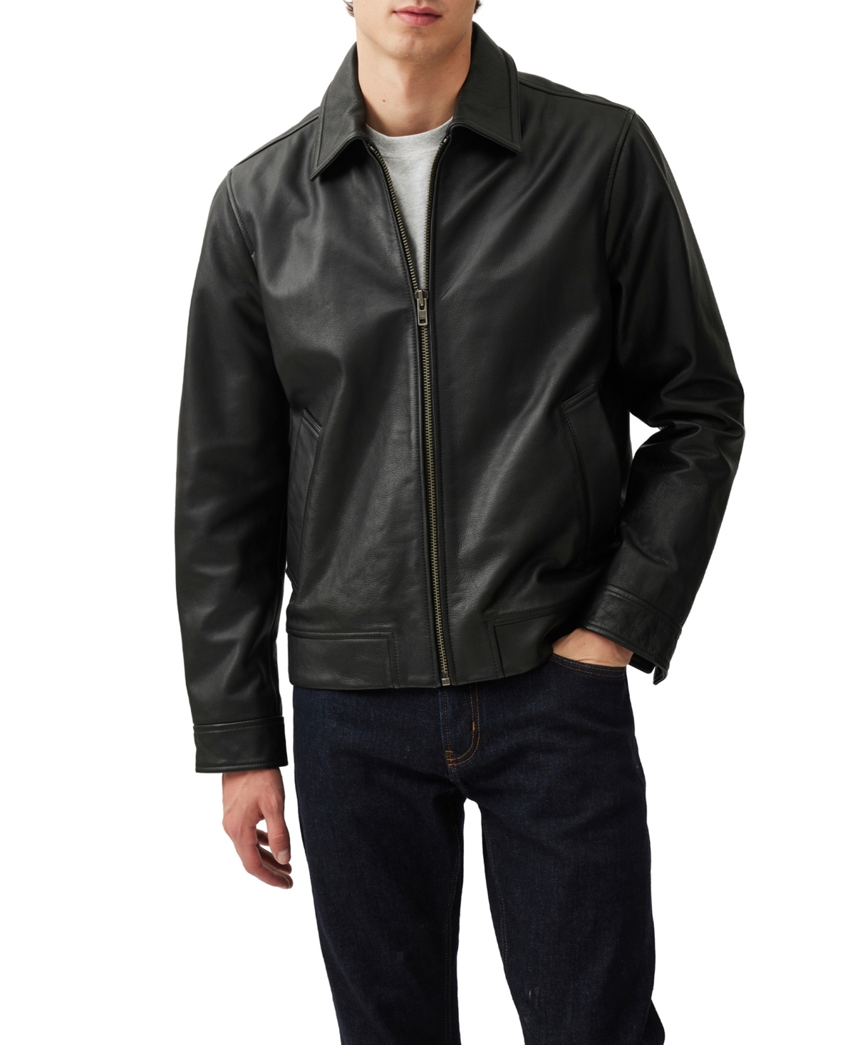 Rodd Gunn Men's Haymarket Zip Front Leather Jacket
