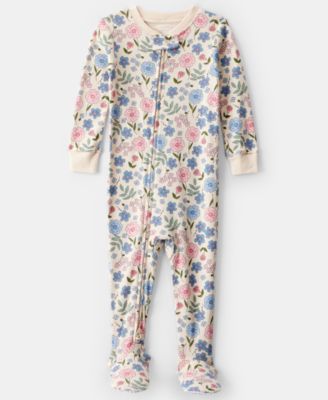 Carter's - Baby Girls Floral Print Footed Long-Sleeve One Piece Pajama