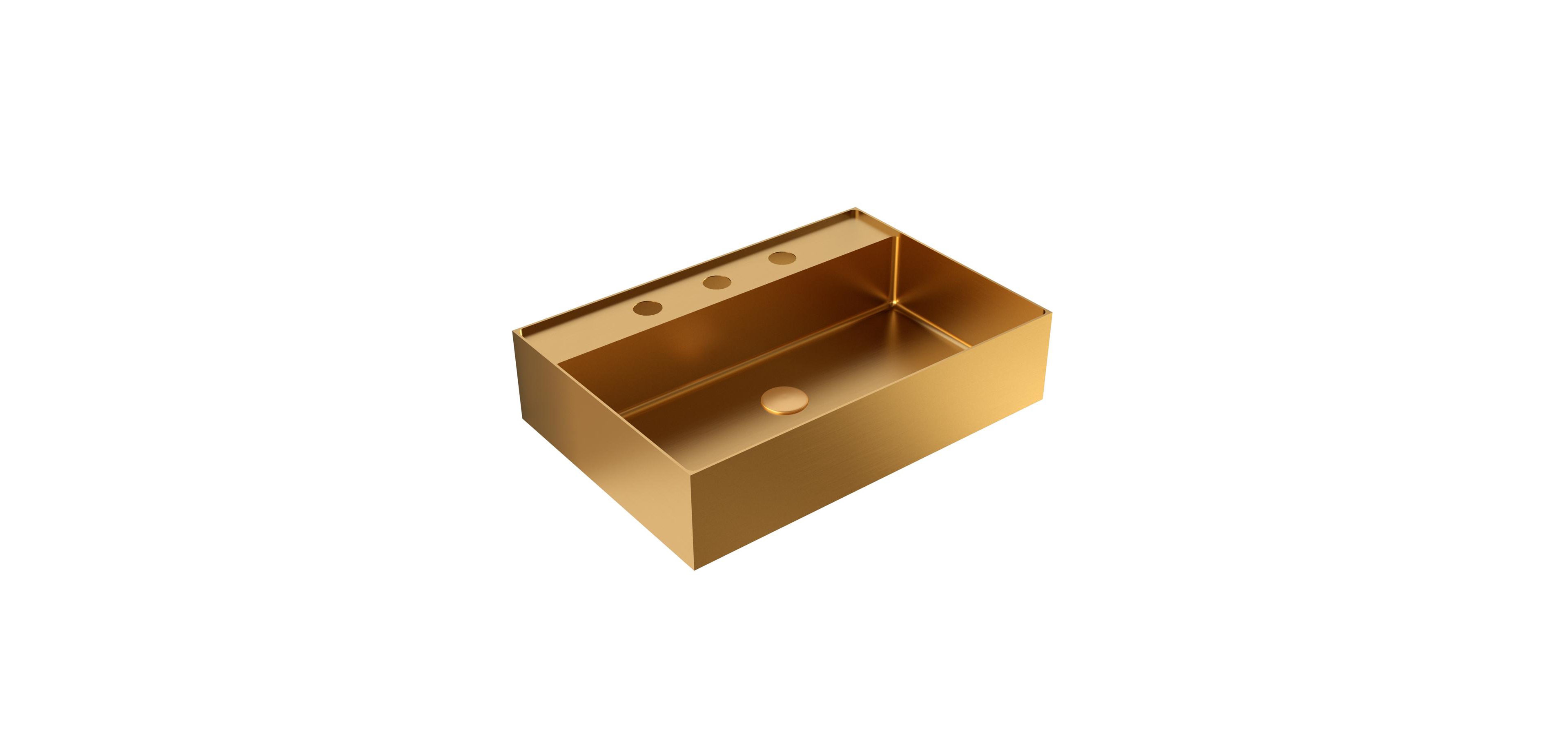 Streamdale Furniture 20"x14" Brushed Gold Stainless Steel Bathroom Sink - 3 Faucet Holes
