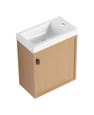 18.5" Wall-Mount Vanity, Resin Sink, Soft Close, Nature Wood