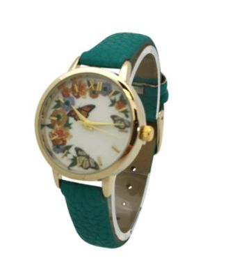 TEAL BUTTERFLY/FLOWER LEATHER WATCH