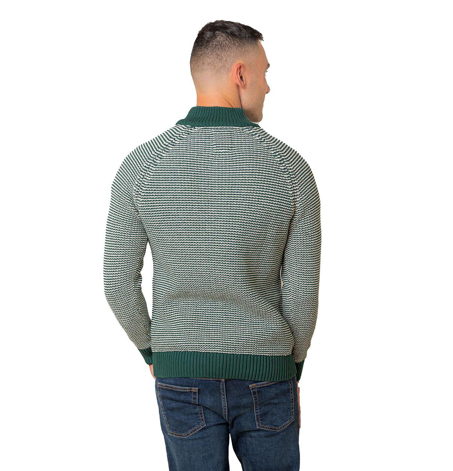 Мужской свитер Hope & Henry Organic Half Zip Ski Pullover, цвет: Глубокий зелёный полосатый — фото 3