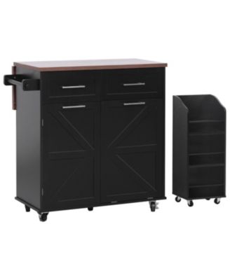 47.2" Farmhouse Kitchen Island with Drop Leaf & Storage, Rolling Cart