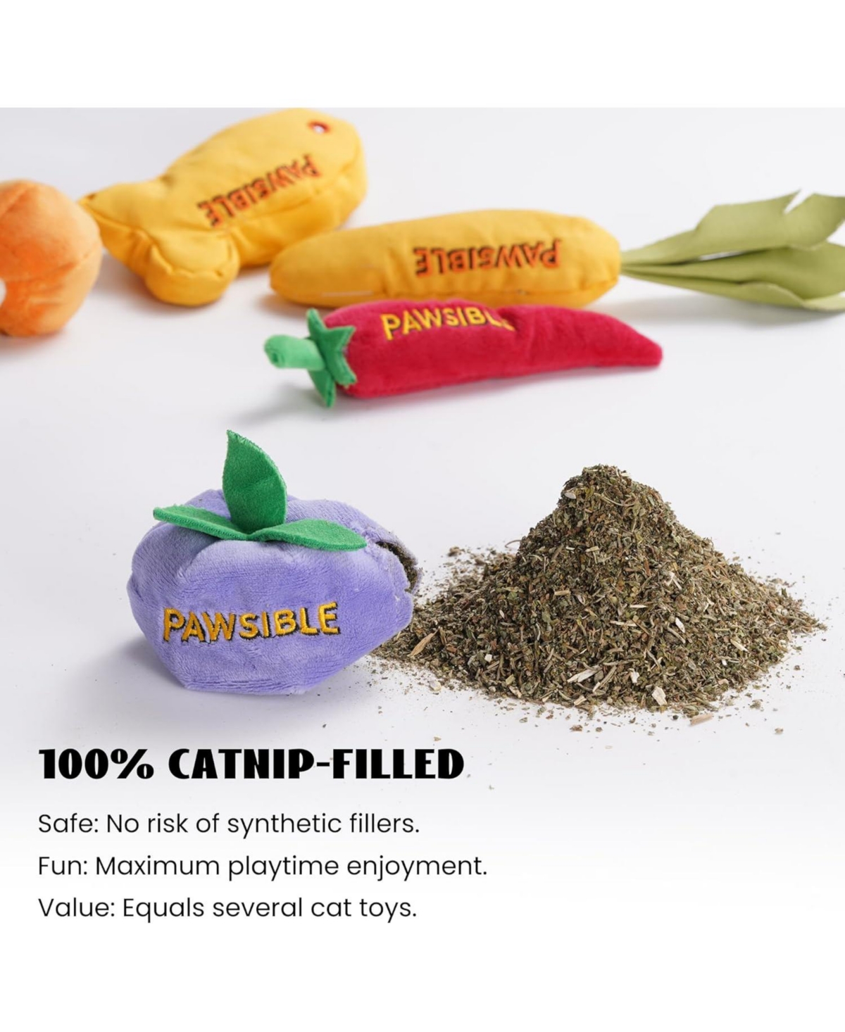 Pawsible 5 Pack Foodie Cat Toy Set, 100% Premium Cat Herb Filling, Natural Stimulation for Cats, Durable for Teething, Perfect Kitten Toy