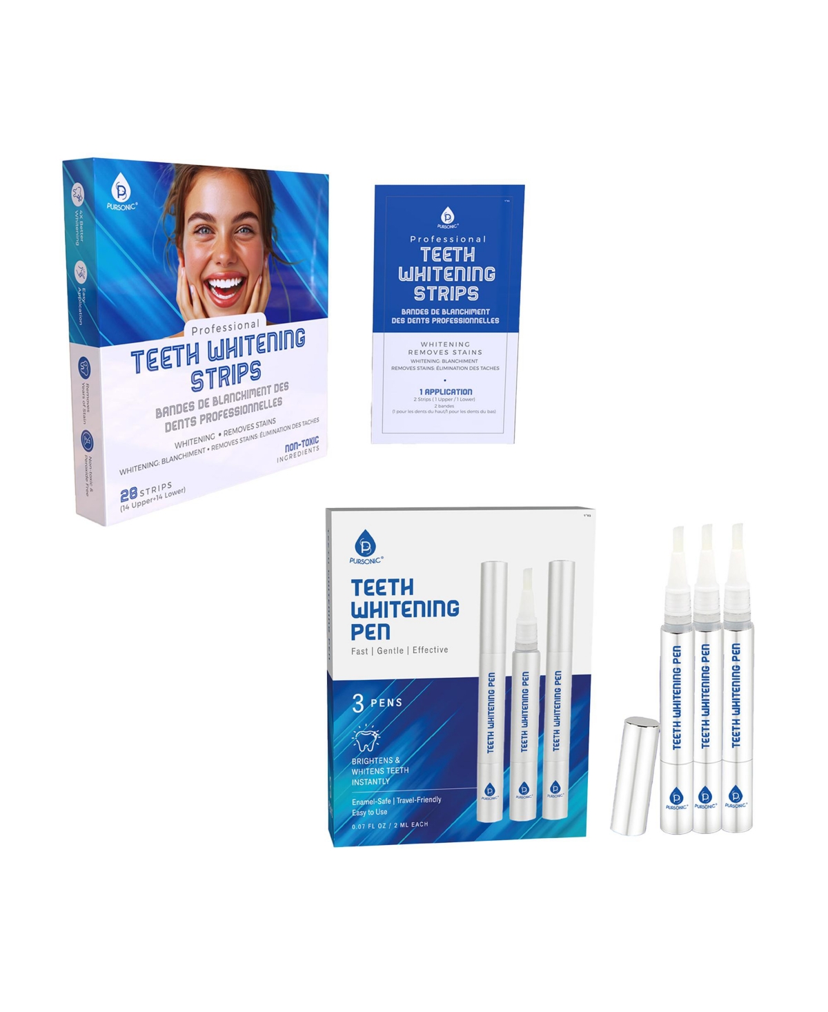 Pursonic Teeth Whitening Essentials Bundle – Whitening Pens + Professional Whitening Strips