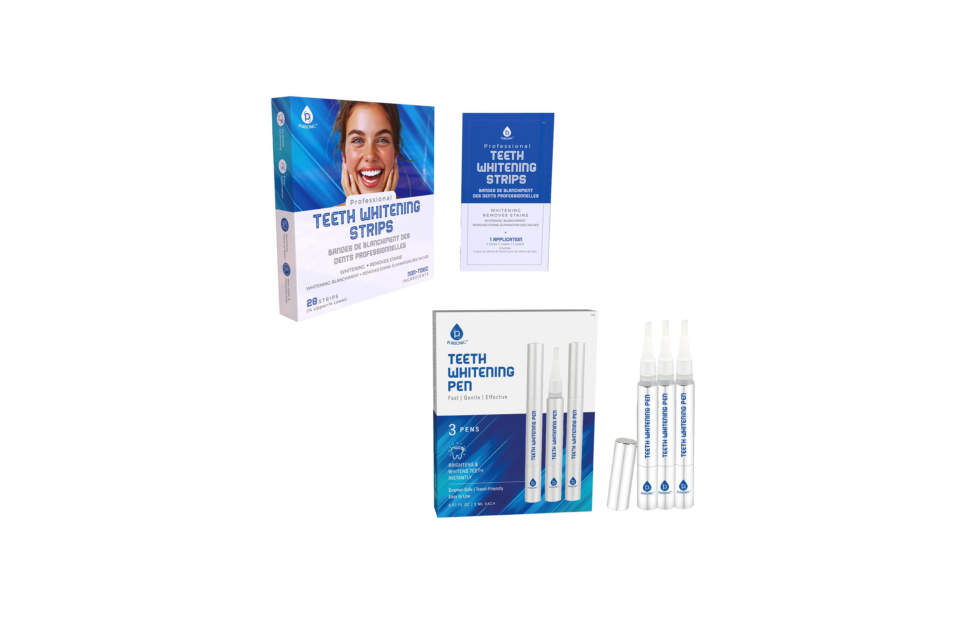 Pursonic Teeth Whitening Essentials Bundle – Whitening Pens + Professional Whitening Strips
