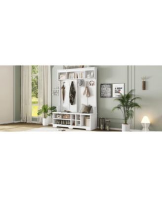 Streamdale Hall Tree Coat Rack Shoe Cubby Storage - White
