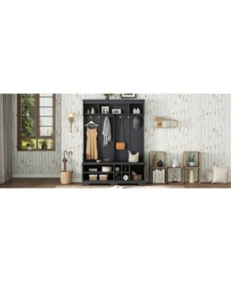 Streamdale Hall Tree Coat Rack Shoe Cubby Storage - Black