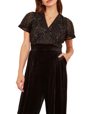 Women's Wrap Sequin Embellished Velvet Jumpsuit