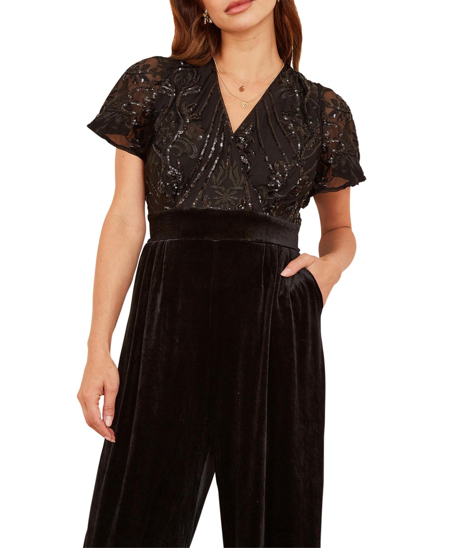 Женский комбинезон Yumi Sequin Embellished Jumpsuit, цвет: Чёрный — фото 3