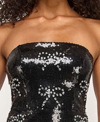 Women's Bow Sequin Strapless Long Gown