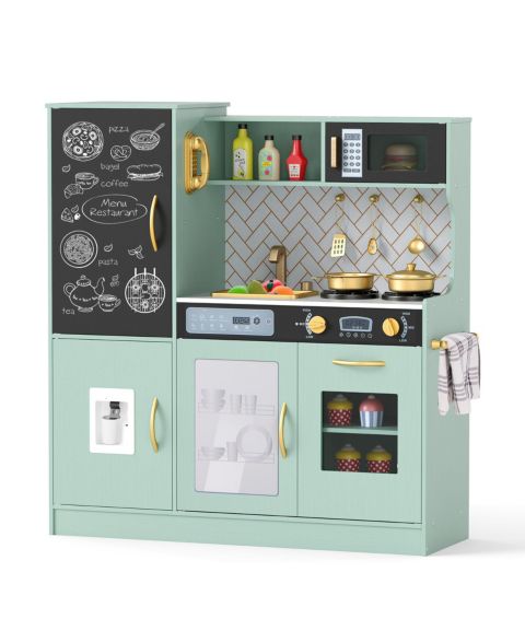 Детская игрушка Gymax Light-Up Stoves Chalkboard Play Kitchen, Ages 3+, цвет: Зелёный