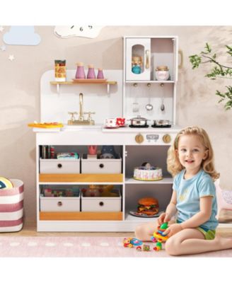 Kids Kitchen Playset Toy Play Kitchen w/ 4 Fabric Drawers Stoves Oven & Faucet