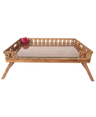 Artifacts Trading Company Inna Design Breakfast Tray with Wooden Legs & Glass Insert