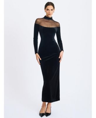 Women's Blair Black Sheer Mock Neck Maxi Dress