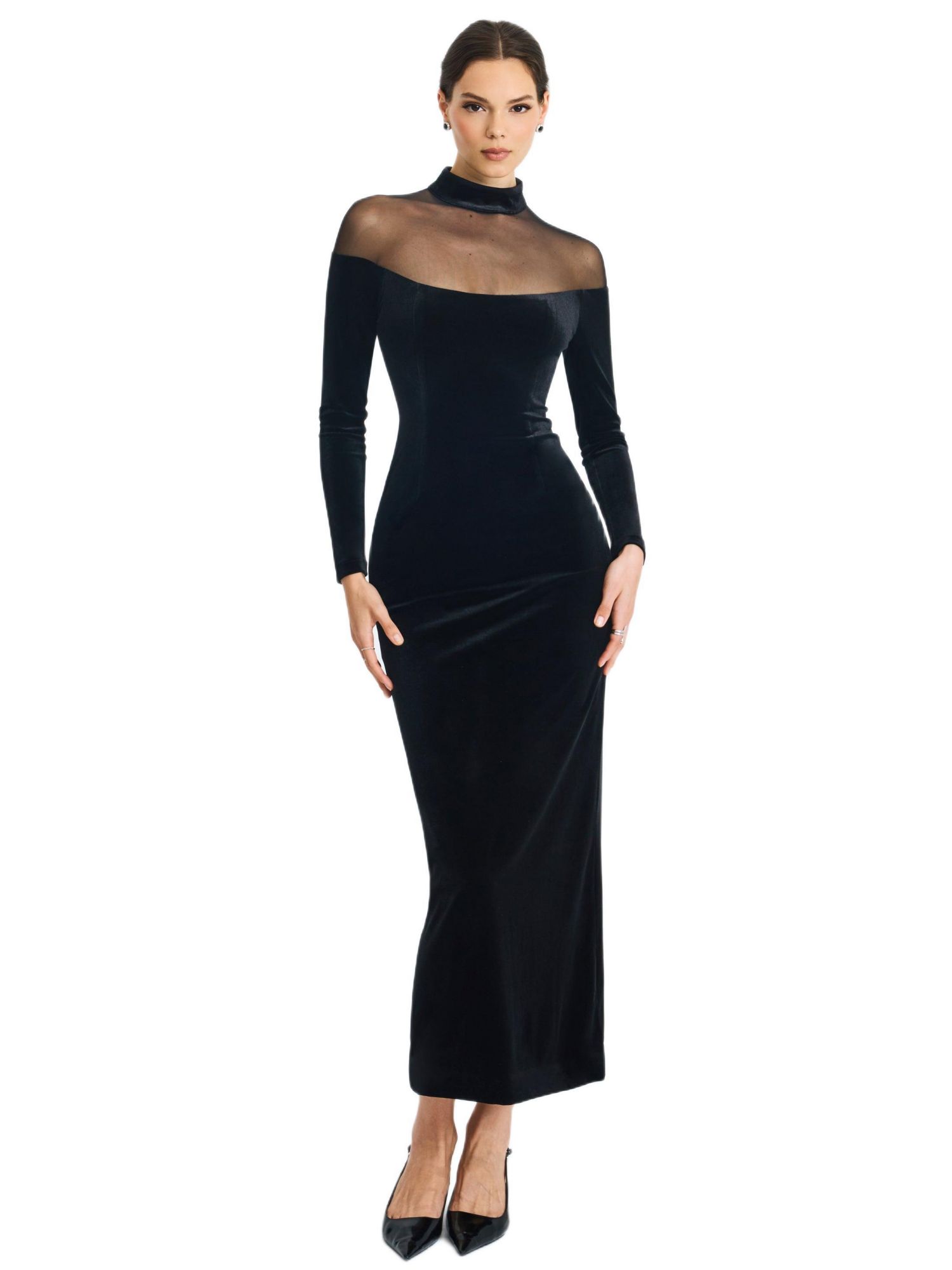 Women's Blair Black Sheer Mock Neck Maxi Dress