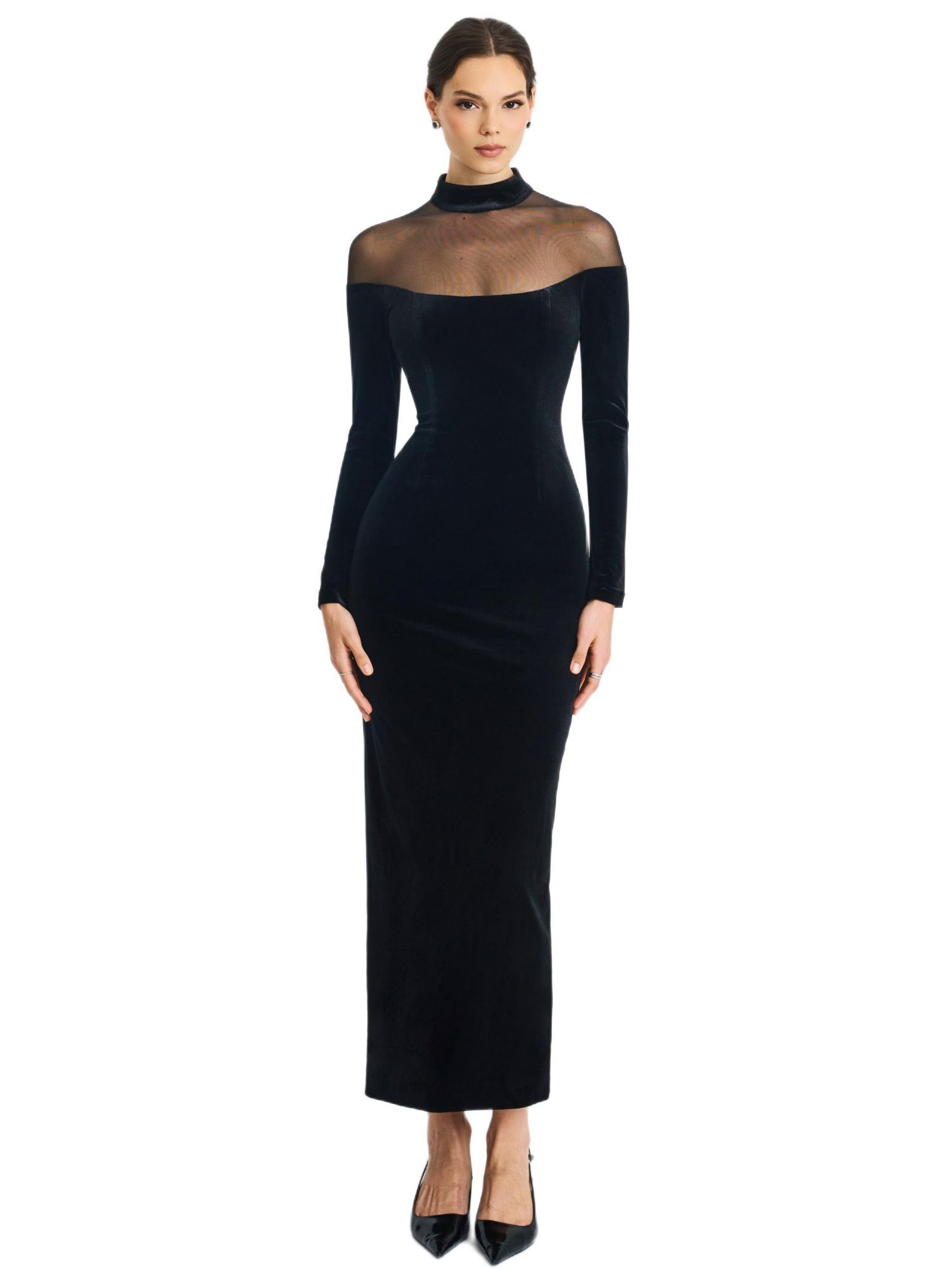 Women's Blair Black Sheer Mock Neck Maxi Dress
