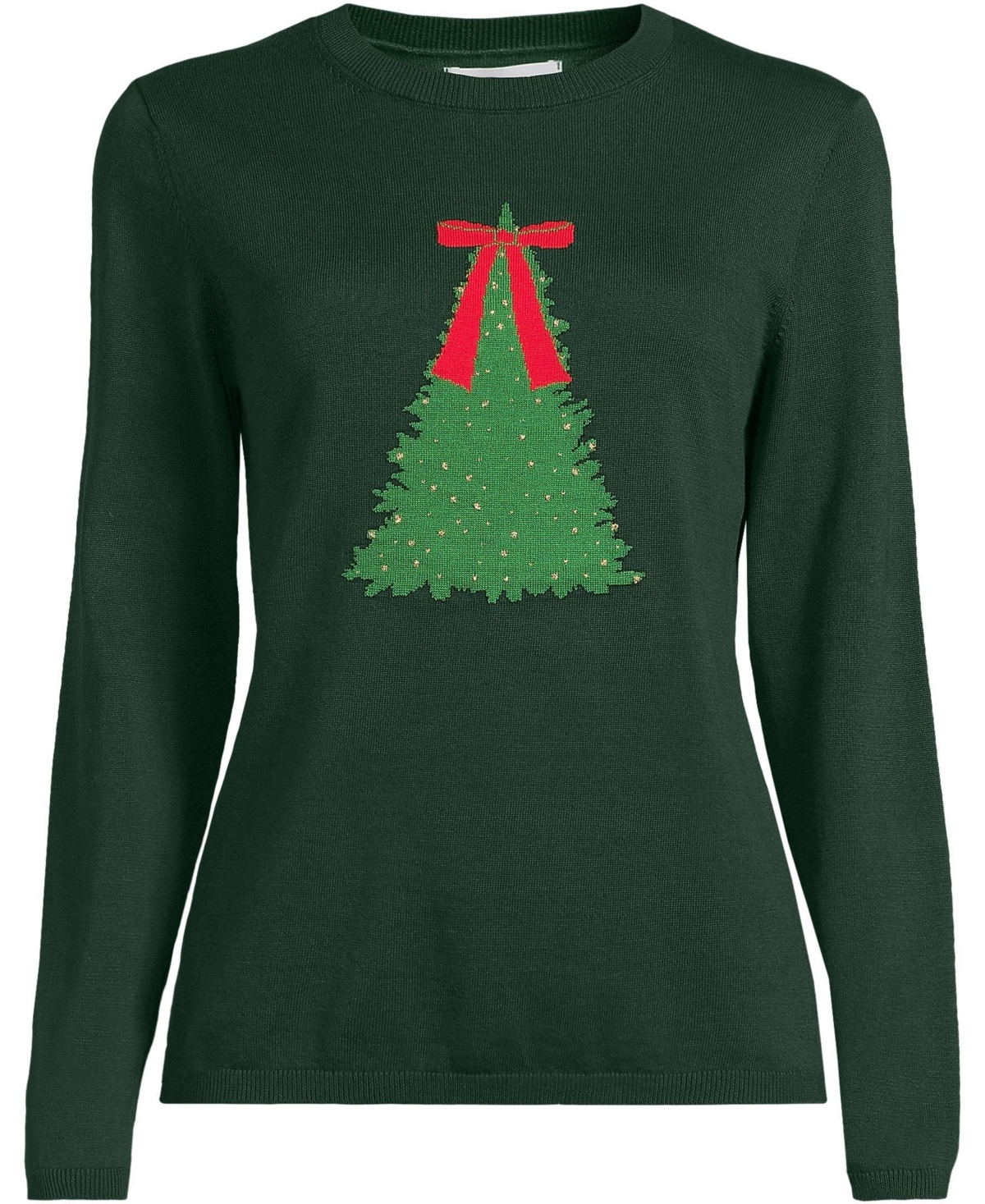 Lands' End Women's Fine Gauge Placed Jacquard Crew Neck Sweater