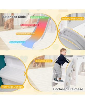 9 in 1 Toddler Slide L Shaped Kids Slide & Climber Playset w/ Basketball Hoop