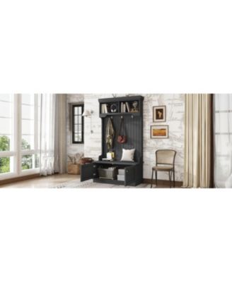 Streamdale Hall Tree Storage Bench Coat Rack Hooks - Black