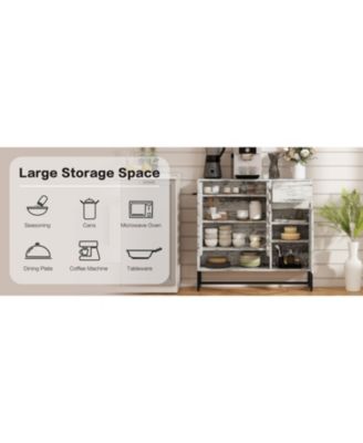 Farmhouse Sideboard Cabinet, Coffee Bar, Arched Doors - Retro White