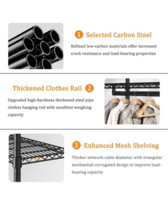 Streamdale Heavy Duty Adjustable Clothes Rack w/ 6 Shelves & 3 Rails - Black
