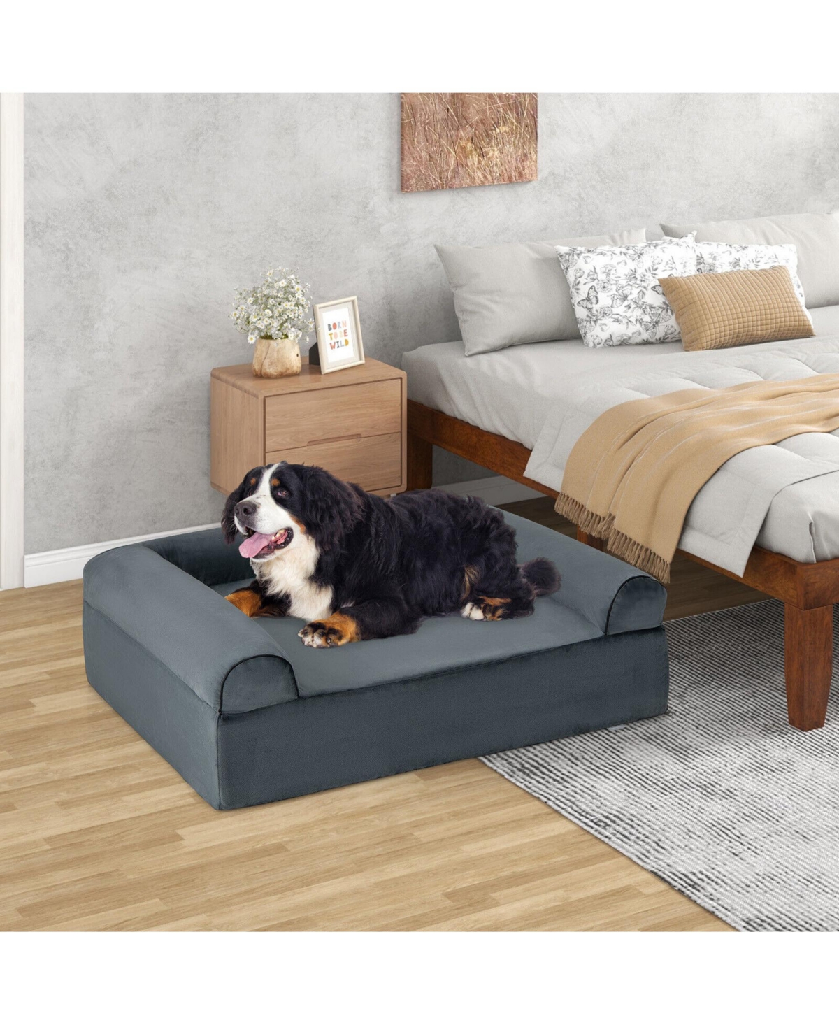 Gymax Cooling Gel Dog Bed for Large Dogs with Removable Bolsters & Washable Cover