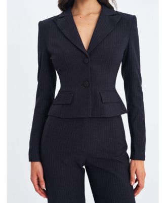 Women's Quinne Navy Striped Single-Breasted Peplum Blazer