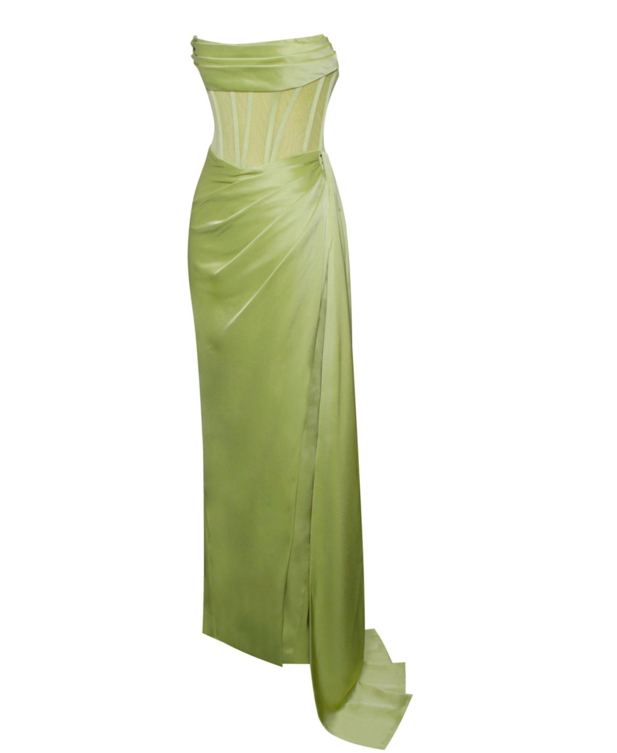 Miss Circle Women's Prisa Lime High Slit Satin Corset Gown