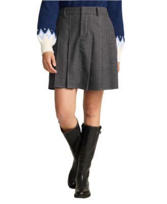 Lands End Womens Brushed Flannel Pleated Mini Skirt - Dark gray herringbone 80$