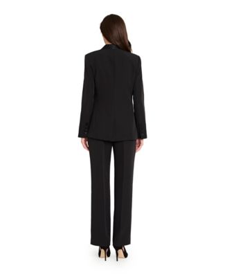Tahari Asl Womens Satin Tuxedo Jacket Square Neck Corset Top Flare Leg Mid Rise Pants In Black