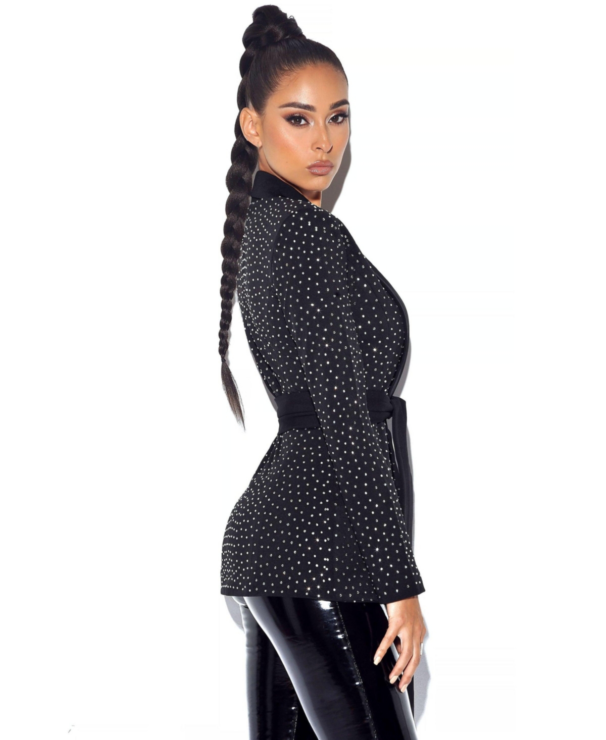 Miss Circle Women's Visionary Crystal Embellished Black Blazer Jacket