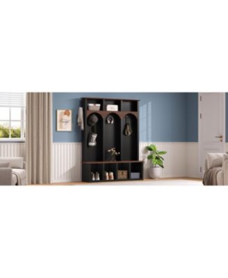 Farmhouse Hall Tree Bench Shoe Cabinet