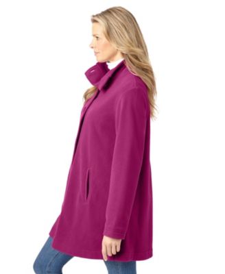Plus Size Fleece Swing Funnel-Neck Coat
