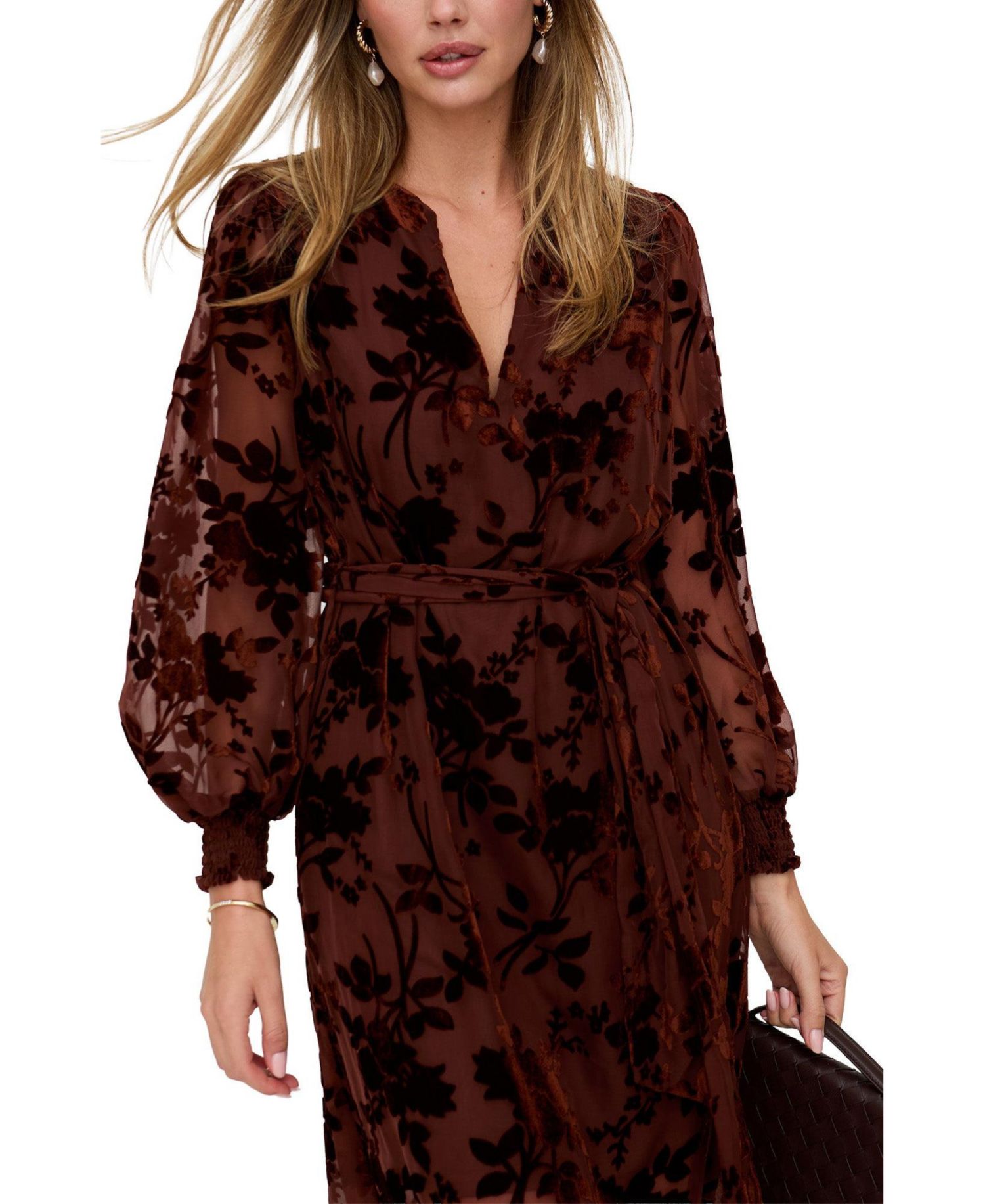 Women's Brezze High Neck Velvet Burnout Mini Dress
