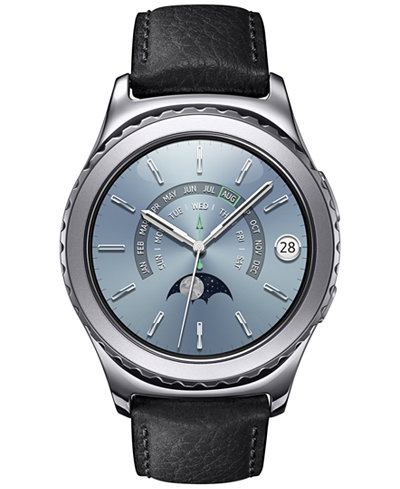 Samsung Unisex Gear S2 Premium Smart Watch with 40mm Platinum-Plated Case & Black Leather Strap SM-R7320WDAXAR