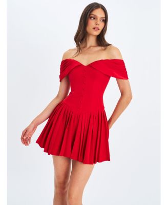Women's Narelle Crimson Off-Shoulder Sweetheart Drop Waist Mini Dress
