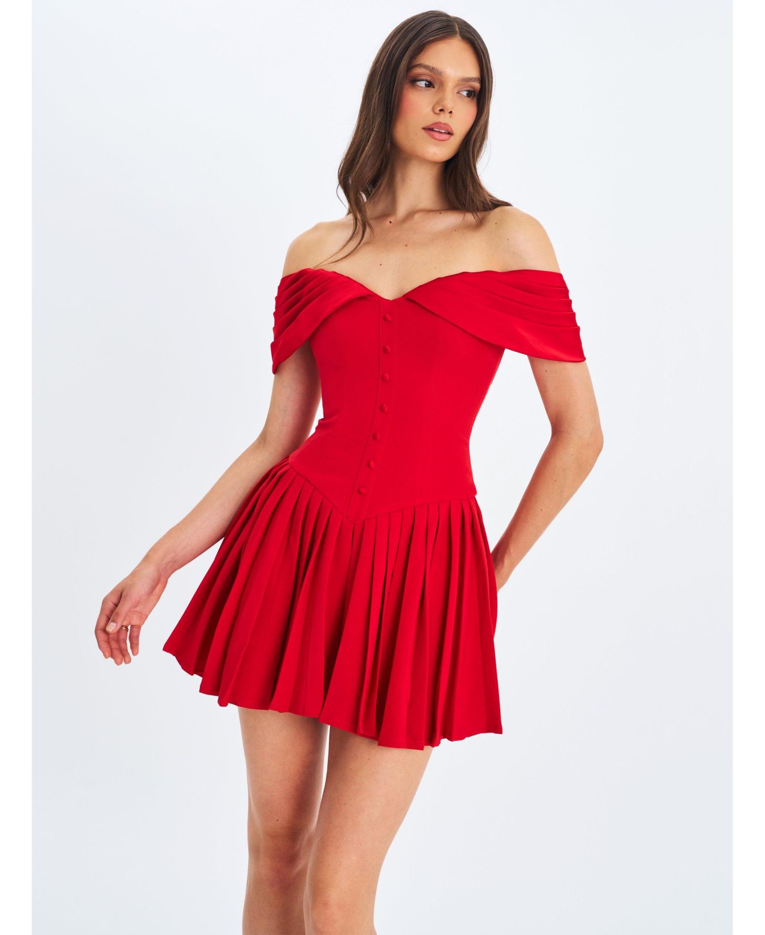 Women's Narelle Crimson Off-Shoulder Sweetheart Drop Waist Mini Dress