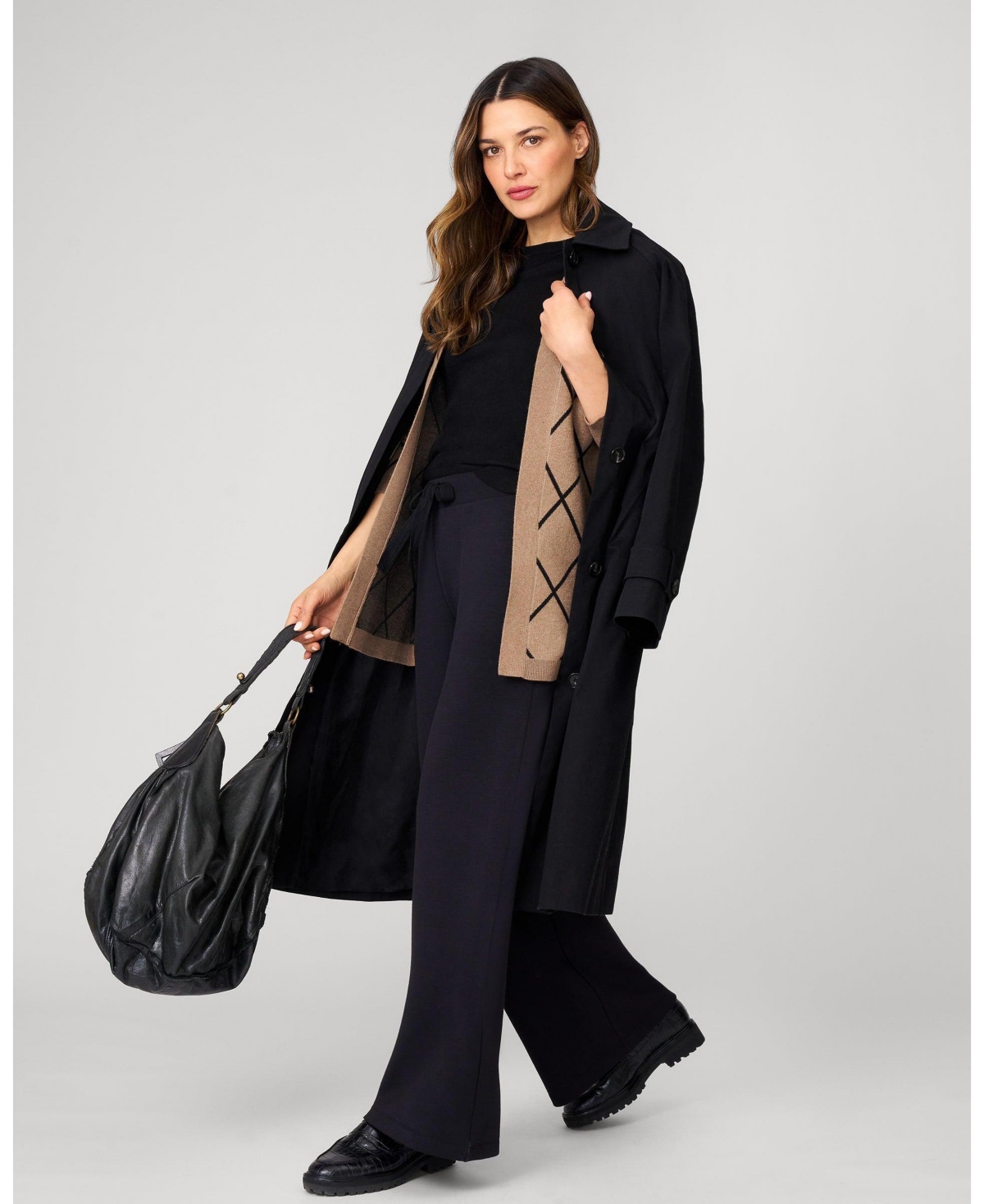 Cable & Gauge Women's Open Front Argyle Cardigan