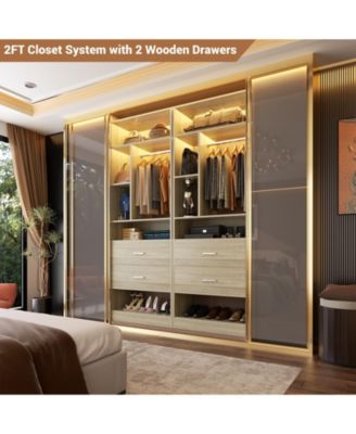 23.6'' Freestanding Closet System with 2 Drawers and 6 Shelves, 2FT Small Walk-in Closet Organizer with Hanging Rod