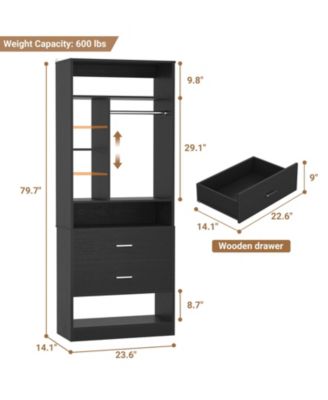 23.6'' Freestanding Closet System with 2 Drawers and 6 Shelves, 2FT Small Walk-in Closet Organizer with Hanging Rod