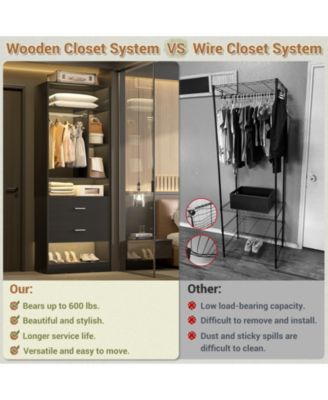 23.6'' Freestanding Closet System with 2 Drawers and 6 Shelves, 2FT Small Walk-in Closet Organizer with Hanging Rod