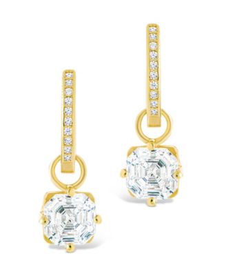 Sterling Silver Augusta Asscher Cut CZ Dangle Micro Hoops