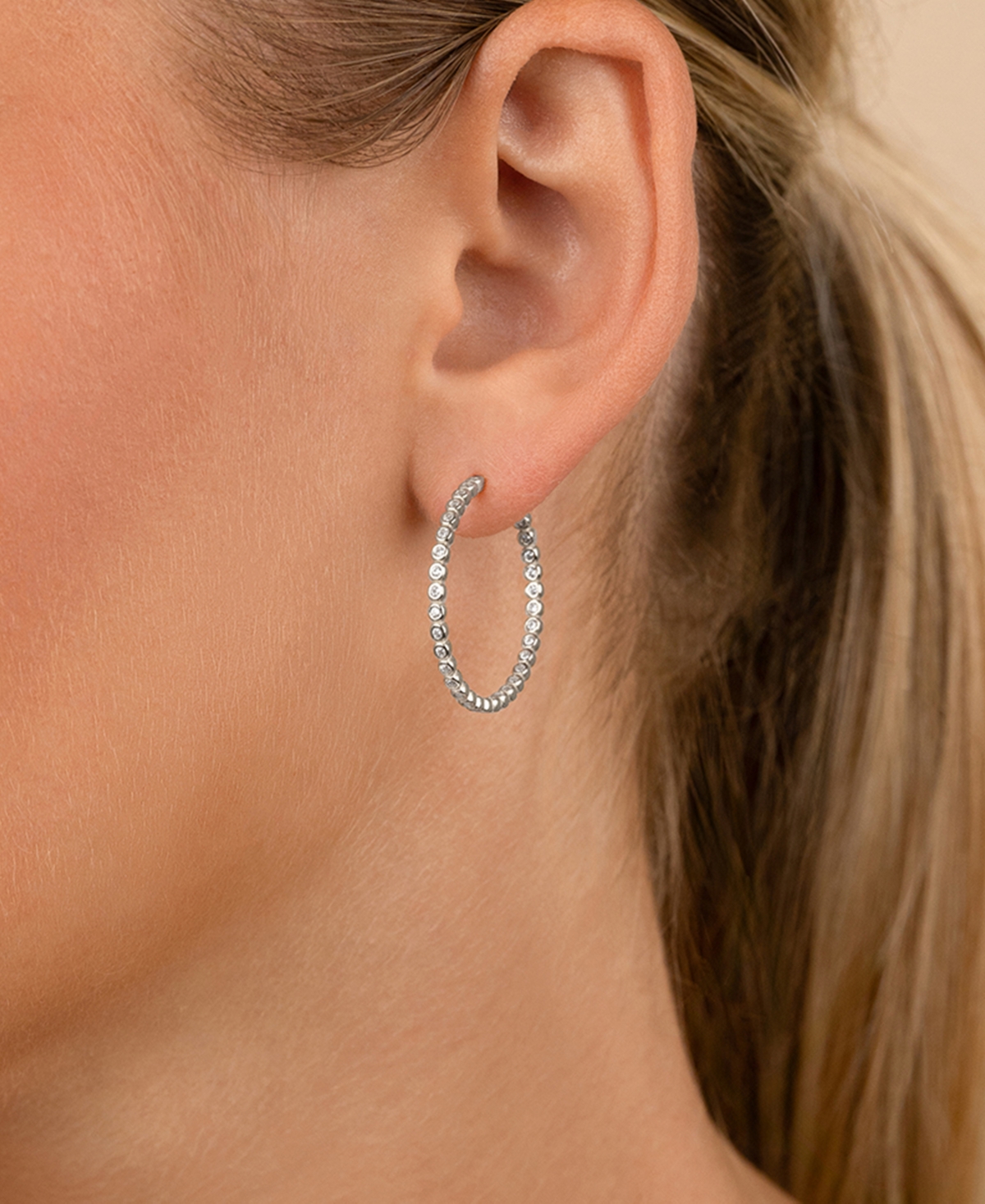 Sterling Forever Sterling Silver Bezel Statement Bubble Hoops - 1"