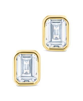 Sterling Silver Emerald Cut Bezel Set Stud Earrings