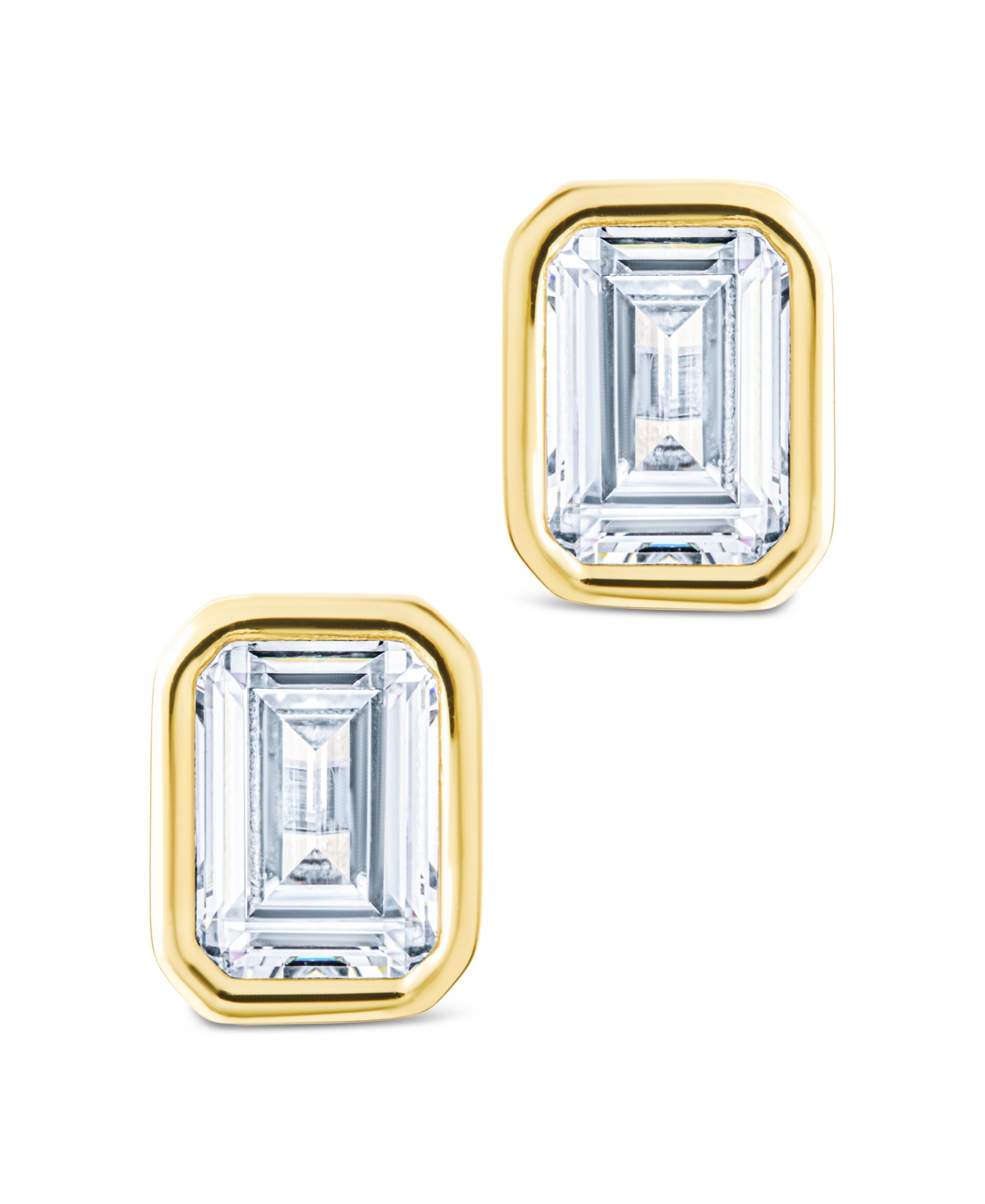Sterling Forever Silver Emerald Cut Bezel Set Stud Earrings