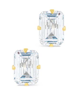Sterling Silver Emerald Cut Prong Set Stud Earrings