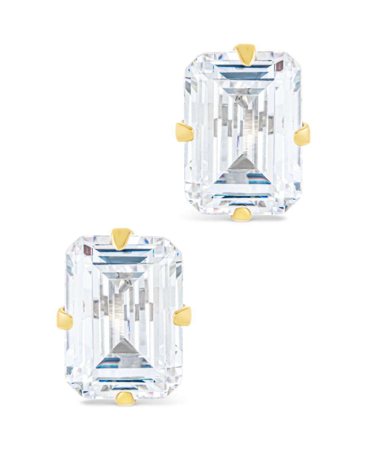 Sterling Forever Silver Emerald Cut Prong Set Stud Earrings