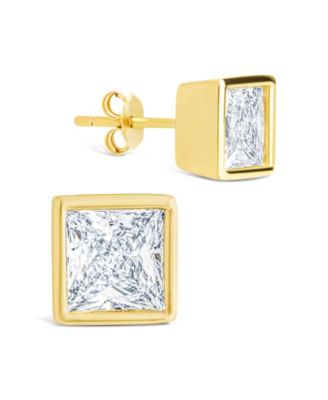 Sterling Forever - Sterling Silver Princess Cut Bezel Set Stud Earrings